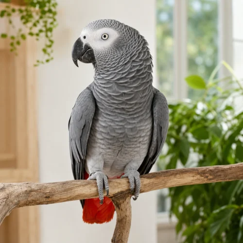 Alpha, a male Congo African Grey parrot available from Higgins Grey Parrots