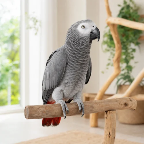 Cassie, a female African Grey parrot available from Higgins Grey Parrots